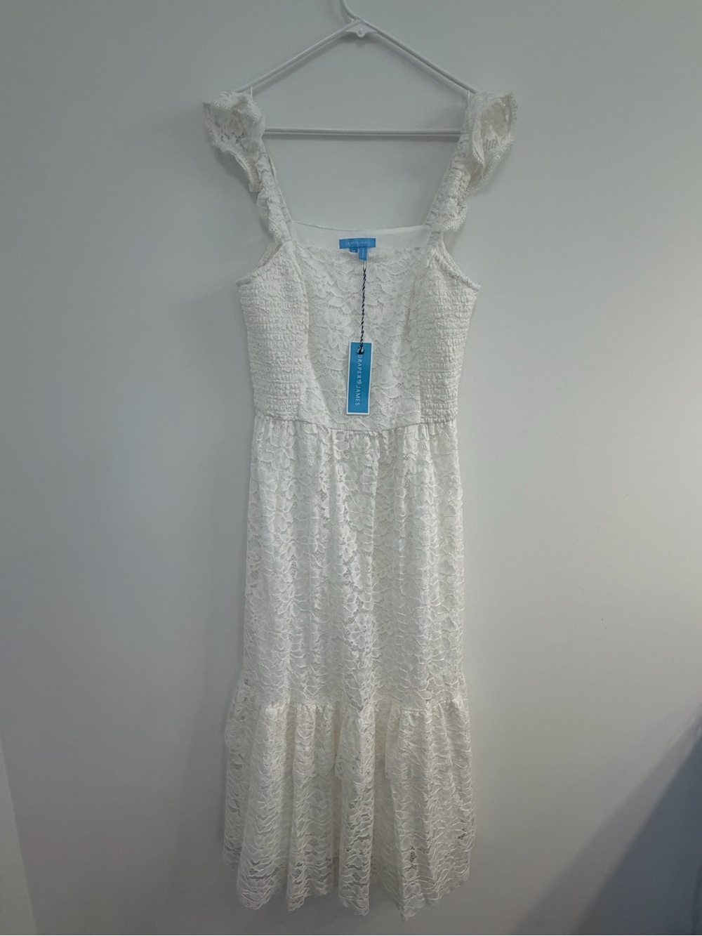 Draper James White Lace Maxi Dress with Ruffled Straps